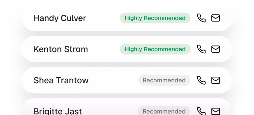 A ranked list of applications for one open role, each marked Highly Recommended or Recommended.